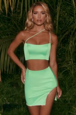 Asymmetric Side Split Mini Skirt In Mint 15 Asymmetric Side Split Mini Skirt In Mint -Glam Dress Store 4398 2 rule breaker mint embellished cross over strappy crop top split side mini skirt co ord set 1