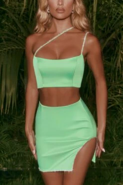 Asymmetric Side Split Mini Skirt In Mint 14 Asymmetric Side Split Mini Skirt In Mint -Glam Dress Store 4398 8 rule breaker mint embellished cross over strappy crop top split side mini skirt co ord set 1