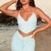 Crochet Plunge Neck Crop Top In Aqua -Glam Dress Store 4506 4508 4 eternal love island girl aqua textured halterneck crop top ruched tie front mini skirt 1 1