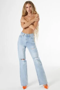 Ultra Distressed Wide Leg Jeans In Light Blue Wash 16 Ultra Distressed Wide Leg Jeans In Light Blue Wash -Glam Dress Store 4523 1 wear me out light wash ripped wide leg jeans