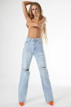 Ultra Distressed Wide Leg Jeans In Light Blue Wash 19 Ultra Distressed Wide Leg Jeans In Light Blue Wash -Glam Dress Store 4523 4 wear me out light wash ripped wide leg jeans