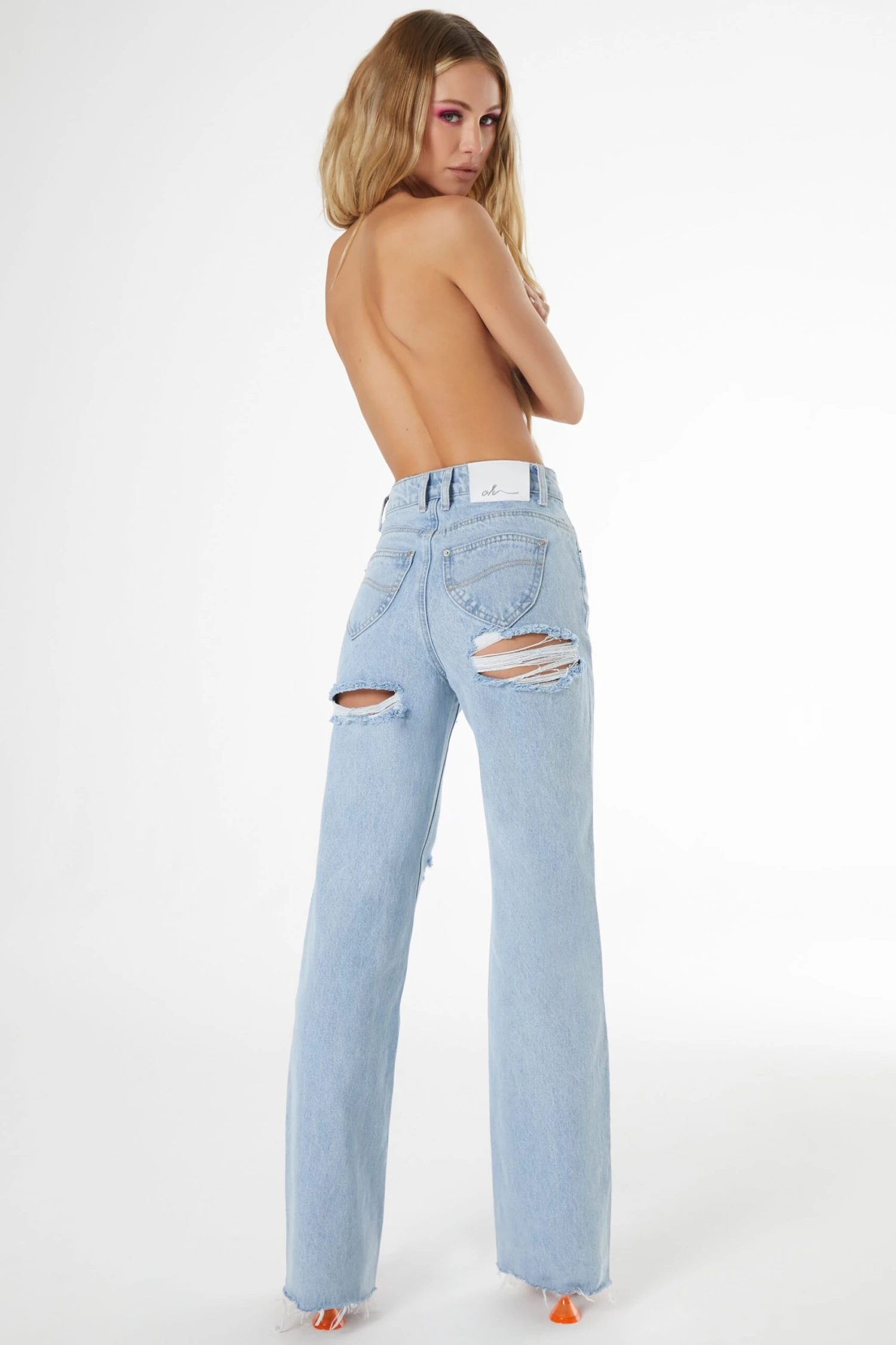 Ultra Distressed Wide Leg Jeans In Light Blue Wash 5 Ultra Distressed Wide Leg Jeans In Light Blue Wash - Image 3