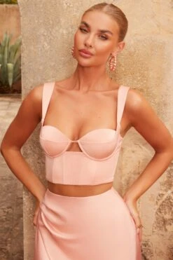 Satin Cupped Corset Top In Blush