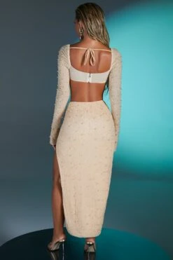 Embellished Cowl Neck Crop Top In Sand -Glam Dress Store 4558 4567 10 bordeaux sand embellished sleeve cowl neck bra set 1 1