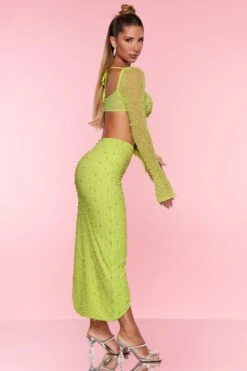 Embellished Cowl Neck Crop Top In Lime 11 Embellished Cowl Neck Crop Top In Lime -Glam Dress Store 4558 4567 14 La Desirade Bordeaux Lime Embellished Long Sleeve Top Split Midaxi Skirtcopy