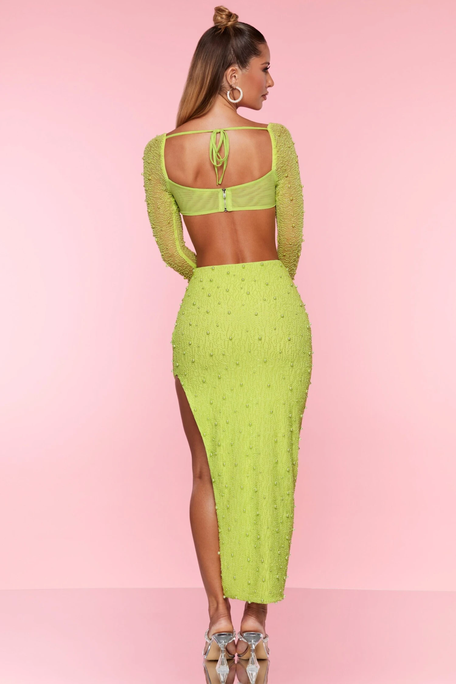 Embellished Cowl Neck Crop Top In Lime 4 Embellished Cowl Neck Crop Top In Lime - Image 2