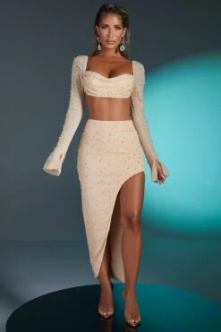 Embellished Maxi Skirt In Sand 13 Embellished Maxi Skirt In Sand -Glam Dress Store 4558 4567 4 bordeaux sand embellished sleeve cowl neck bra set 1