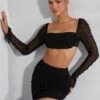 Embellished Cowl Neck Crop Top In Black 2 Embellished Cowl Neck Crop Top In Black -Glam Dress Store 4558 4567 6 LaDesirade Bordeaux Black Long Sleeve Cowl Neck Top Thigh Split Skirt