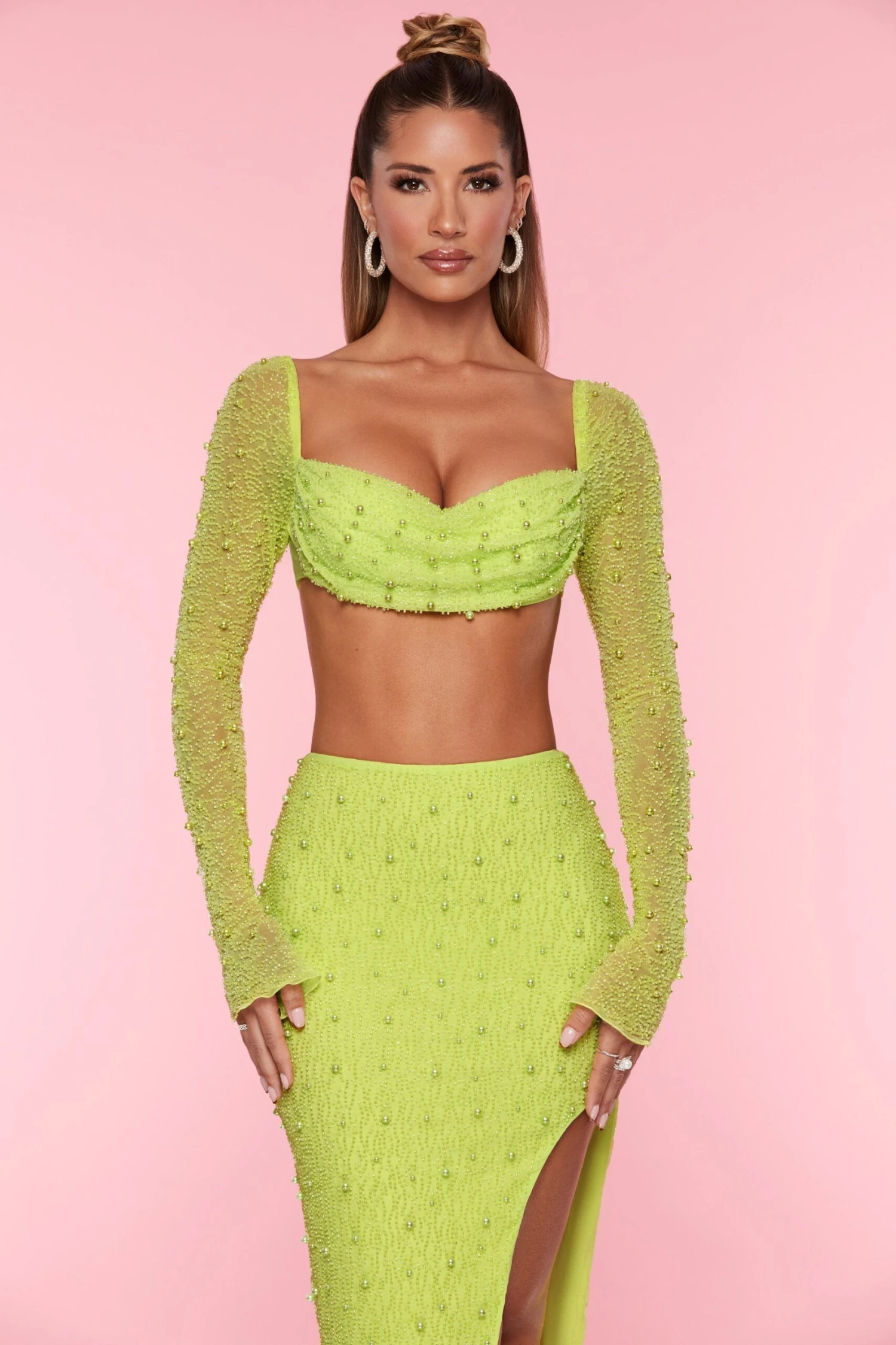Embellished Cowl Neck Crop Top In Lime 9 Embellished Cowl Neck Crop Top In Lime - Image 7