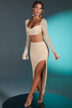 Embellished Maxi Skirt In Sand 12 Embellished Maxi Skirt In Sand -Glam Dress Store 4558 4567 8 bordeaux sand embellished sleeve cowl neck bra set 1