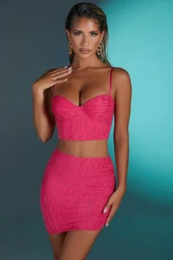 Embellished Crop Top In Pink -Glam Dress Store 4568 4580 1 antibes pink embelished corset top martinique embelished mini skirt