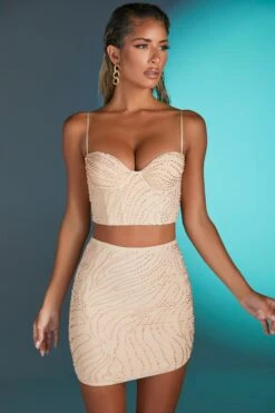 Embellished Asymmetrical Mini Skirt In Sand -Glam Dress Store 4568 4580 1 antibes sand embelished corset top martinique embelished mini skirt 1
