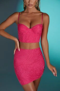Embellished Crop Top In Pink -Glam Dress Store 4568 4580 7 antibes pink embelished corset top martinique embelished mini skirt