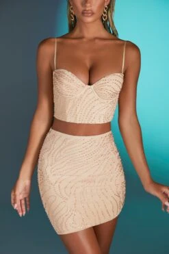 Embellished Asymmetrical Mini Skirt In Sand -Glam Dress Store 4568 4580 7 antibes sand embelished corset top martinique embelished mini skirt 1