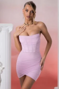 Bandeau Wrap Mini Dress In Pink -Glam Dress Store 4584 1 agape pink bandeau wrap mini dress 1