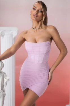 Bandeau Wrap Mini Dress In Pink