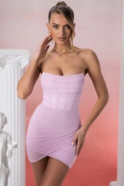 Bandeau Wrap Mini Dress In Pink -Glam Dress Store 4584 4 agape pink bandeau wrap mini dress 1
