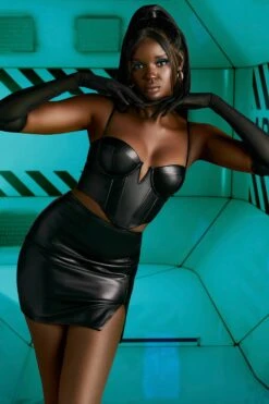 Faux Leather Thigh Split Mini Skirt In Black -Glam Dress Store 4586 4724 1 something new black faux leather