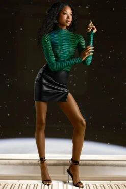 High Neck Mesh Bodysuit In Striped Print -Glam Dress Store 4591 4724 4 figure it out striped print on my way black long 1