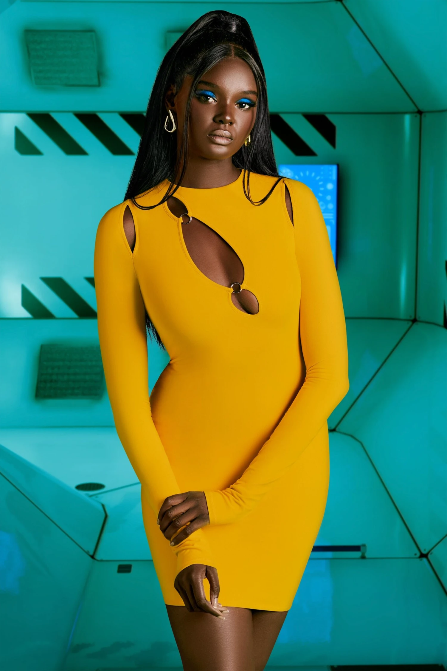 Cut Out Long Sleeve Dress In Yellow 4 Cut Out Long Sleeve Dress In Yellow - Image 2