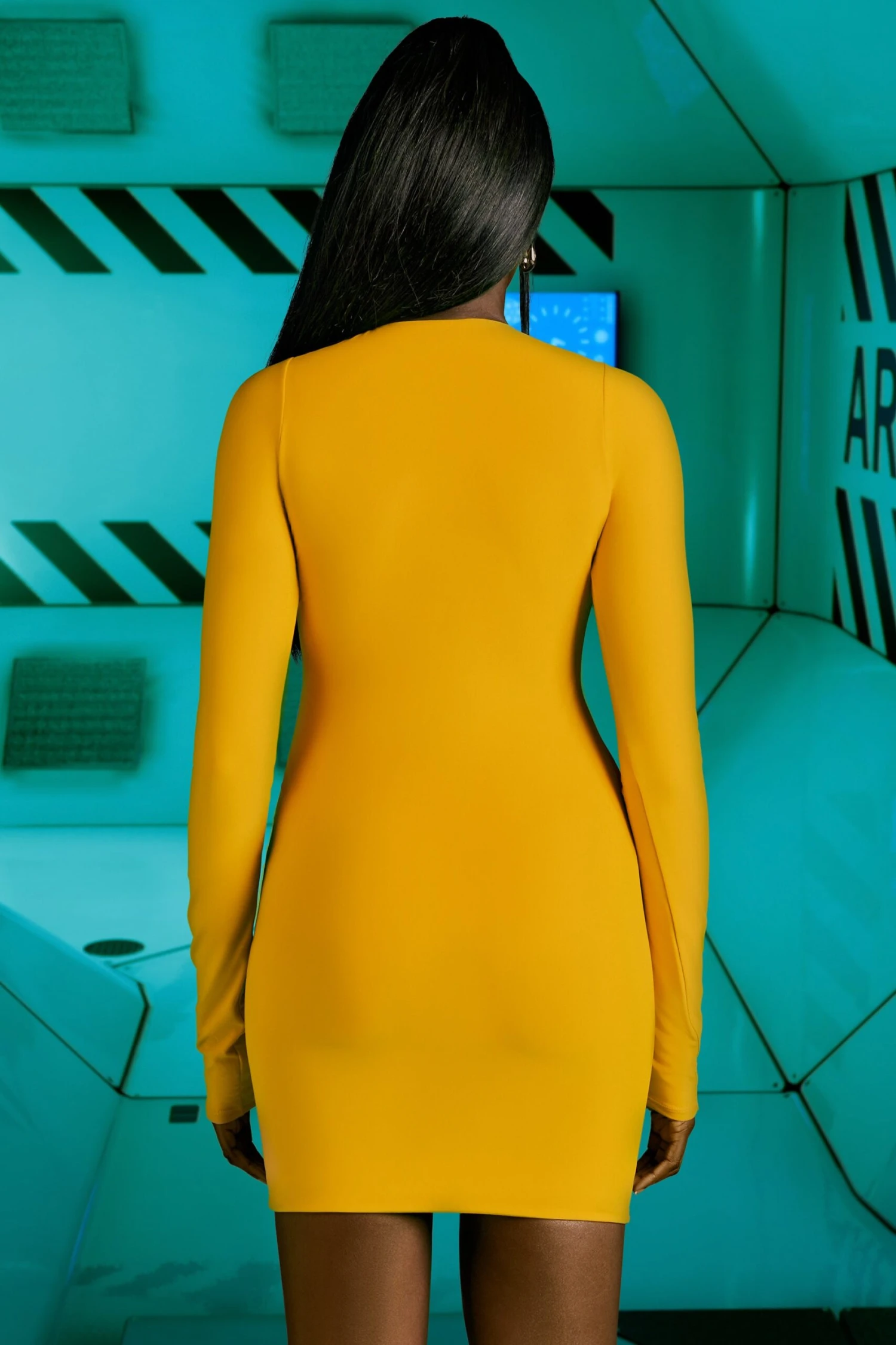 Cut Out Long Sleeve Dress In Yellow 5 Cut Out Long Sleeve Dress In Yellow - Image 3