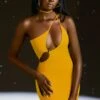 Asymmetric Cut Out Mini Dress In Yellow 1 Asymmetric Cut Out Mini Dress In Yellow -Glam Dress Store 4597 7 flex on you yellow cross strappy ring detail mini dress 2