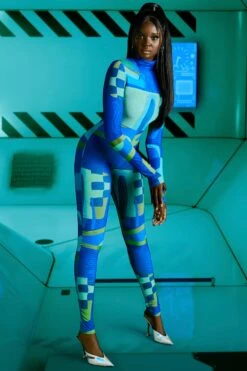 High Vibrations High Neck Long Sleeve Jumpsuit In Blue Print 13 High Vibrations High Neck Long Sleeve Jumpsuit In Blue Print -Glam Dress Store 4601 3 high vibrations blue print long sleeve roll neck jumpsuit 1