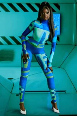 High Vibrations High Neck Long Sleeve Jumpsuit In Blue Print 12 High Vibrations High Neck Long Sleeve Jumpsuit In Blue Print -Glam Dress Store 4601 7 high vibrations blue print long sleeve roll neck jumpsuit 1