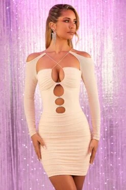 Cut Out Mini Dress In Sand 17 Cut Out Mini Dress In Sand -Glam Dress Store 4691 1 enternal light sand key hole mesh mini dress