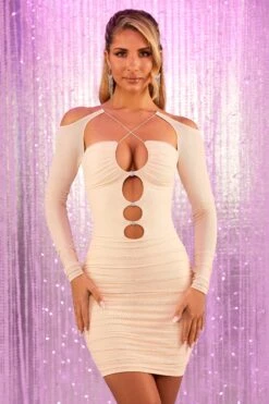 Cut Out Mini Dress In Sand 21 Cut Out Mini Dress In Sand -Glam Dress Store 4691 4 enternal light sand key hole mesh mini dress