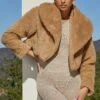 Cropped Oversized Collar Teddy Jacket In Tan -Glam Dress Store 4705 1 tan teddy oversized collar crop jacket 2
