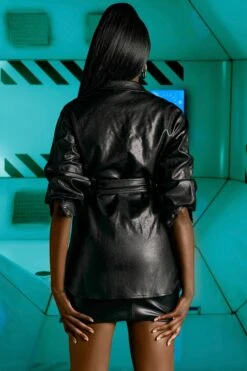 Faux Leather Belted Shacket In Black 11 Faux Leather Belted Shacket In Black -Glam Dress Store 4706 7 waist your time black faux leather belted shaket