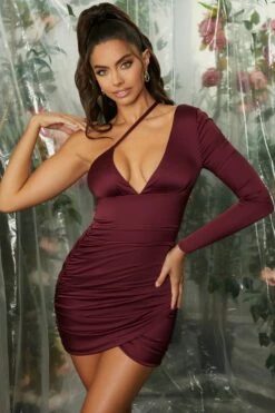 Asymmetric Wrap Over Mini Dress In Wine 16 Asymmetric Wrap Over Mini Dress In Wine -Glam Dress Store 4712 2 bleeding love wine asymmetric neckline wrap mini dress 1