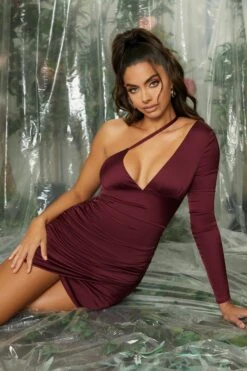 Asymmetric Wrap Over Mini Dress In Wine 17 Asymmetric Wrap Over Mini Dress In Wine -Glam Dress Store 4712 6 bleeding love wine asymmetric neckline wrap mini dress 1