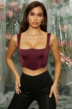 Curved Bust Bustier Crop Top In Wine 14 Curved Bust Bustier Crop Top In Wine -Glam Dress Store 4714 3 beloved wine pointed bust bustier corset top 1