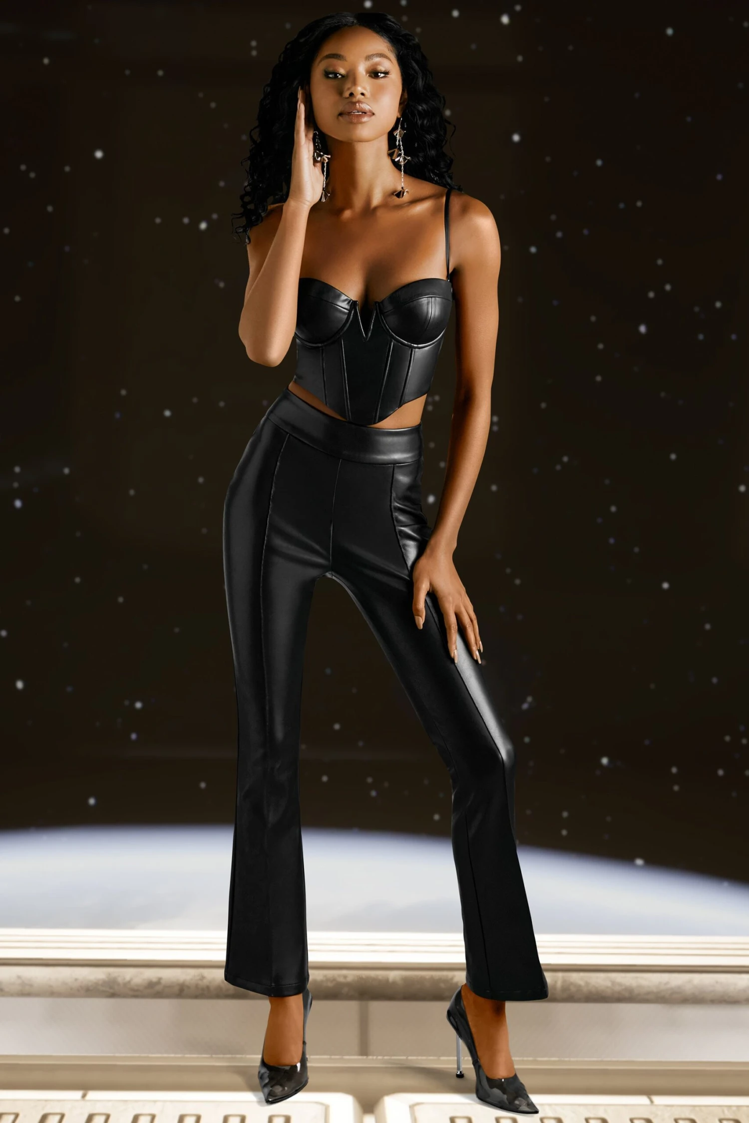 Faux Leather Flare Trousers In Black 6 Faux Leather Flare Trousers In Black - Image 4