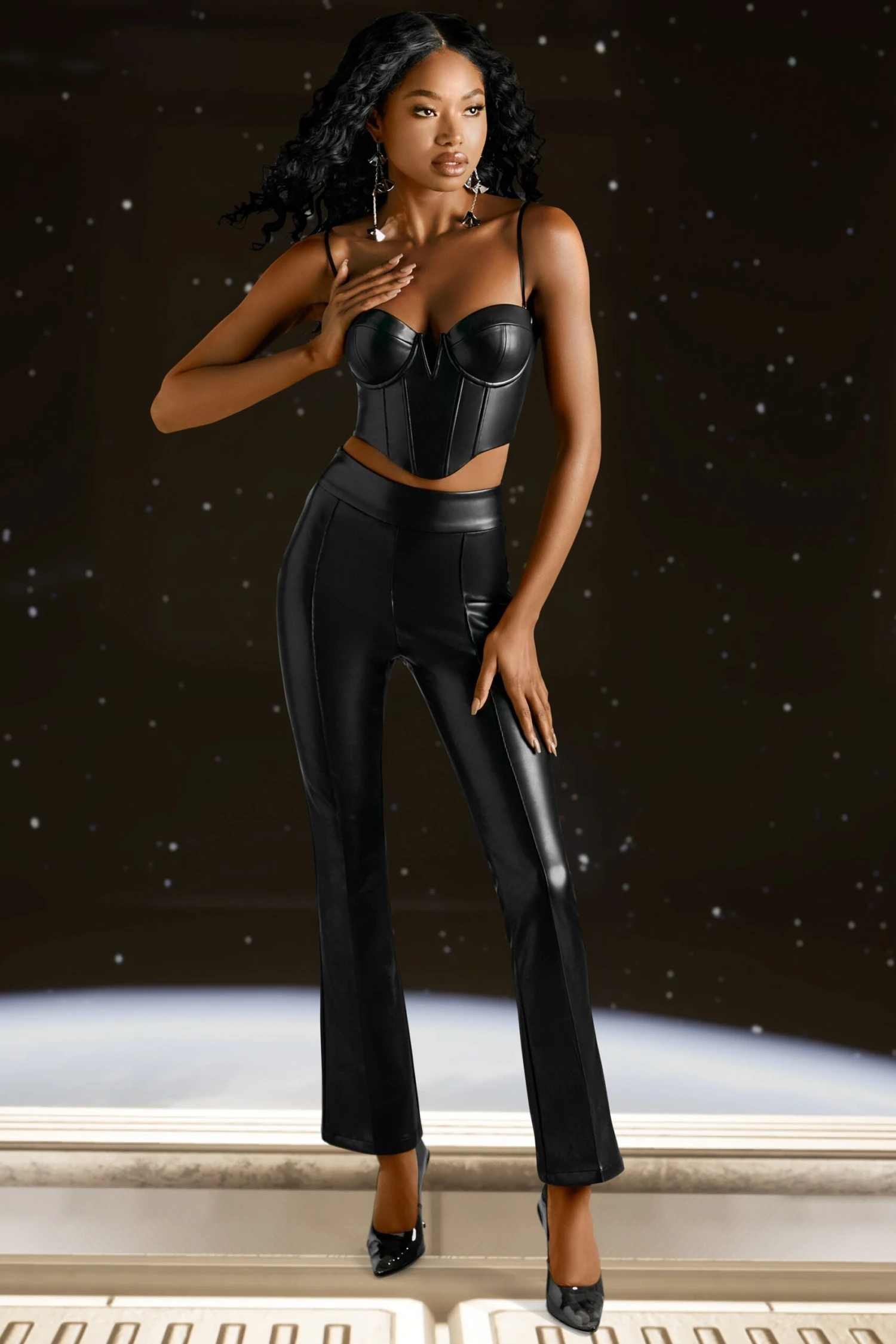 Faux Leather Flare Trousers In Black 9 Faux Leather Flare Trousers In Black - Image 7