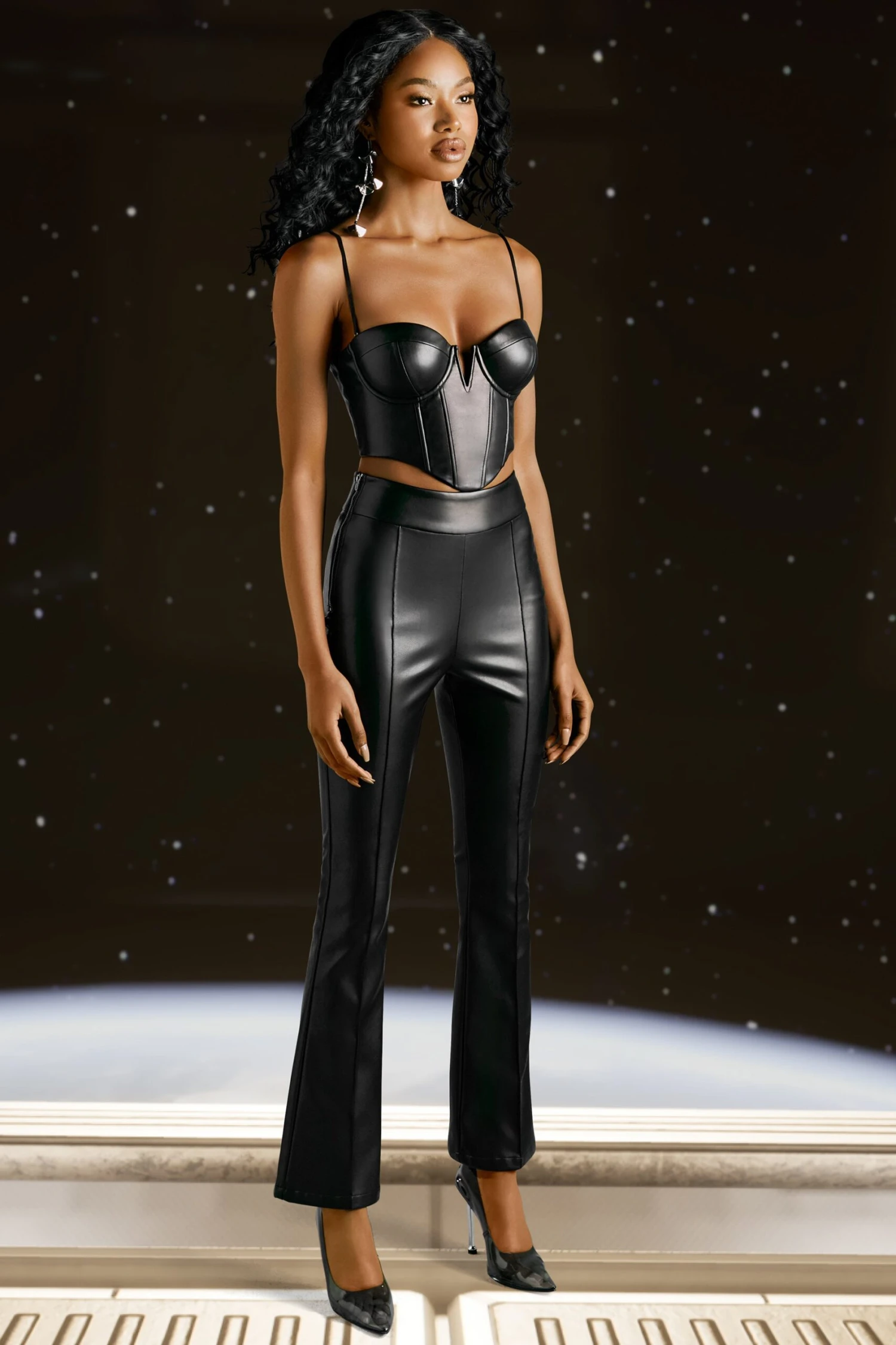 Faux Leather Flare Trousers In Black 8 Faux Leather Flare Trousers In Black - Image 6