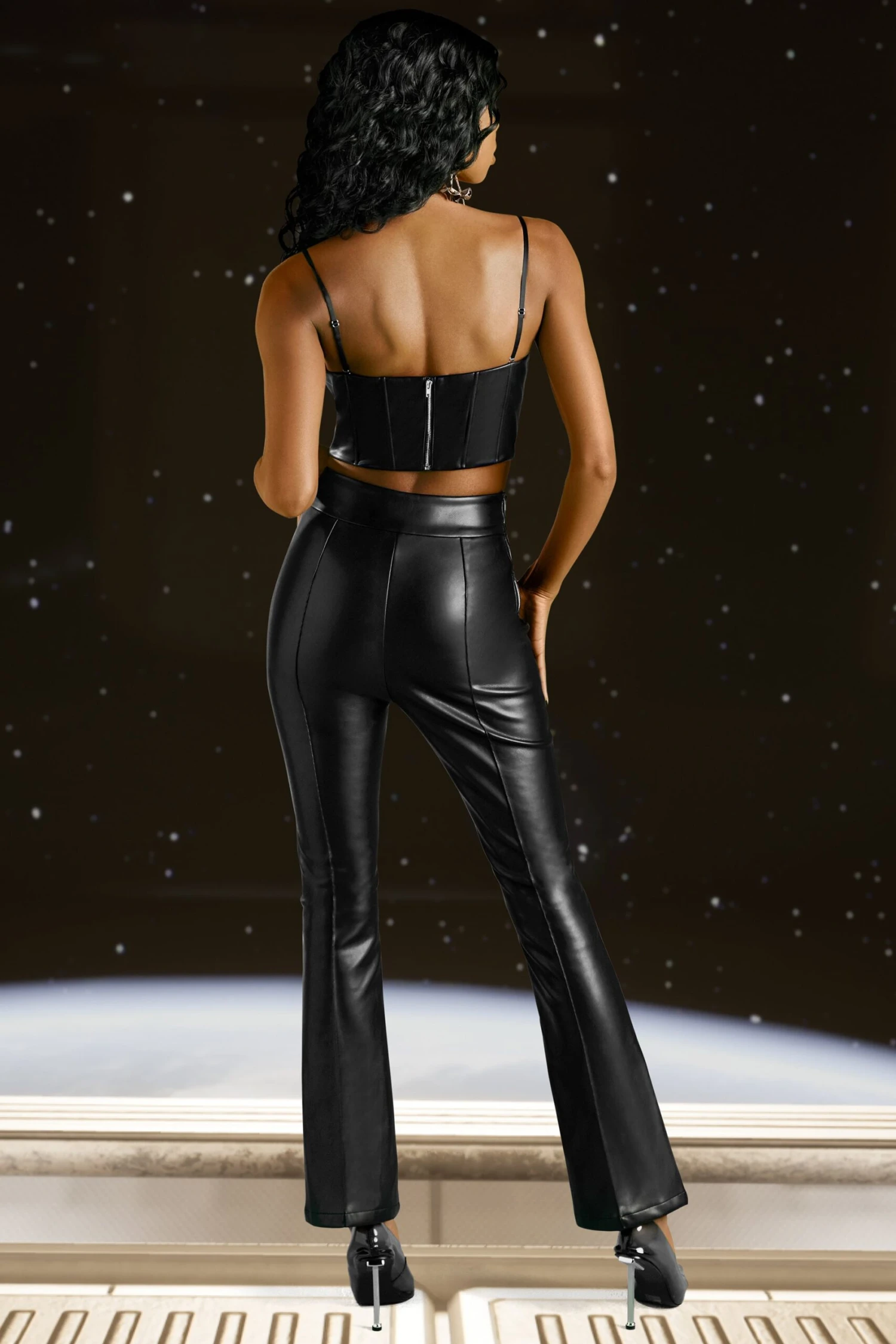 Faux Leather Flare Trousers In Black 5 Faux Leather Flare Trousers In Black - Image 3
