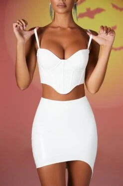 Vinyl Curved Hem Mini Skirt In White -Glam Dress Store 4730 4733 8 caution in desguise white vinyl bustier mini skirt