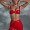 Vinyl Curved Cup Bra In Red -Glam Dress Store 4762 4763 5 Enchant Me All My Charm Red Curved Cup Bra Seam Detail Mini Short 2