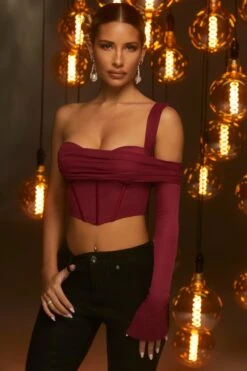 Corset Crop Top In Red -Glam Dress Store 4956 4 aurora deep red asymmetric corset crop top 1