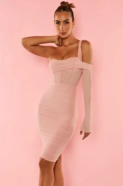 Corset Midi Dress In Rose -Glam Dress Store 4957 8 Ingenue Rose Corset Midi Dress