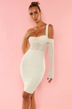 Corset Midi Dress In White -Glam Dress Store 4957 9 Ingenue White Asymetric Corset Mini Dress