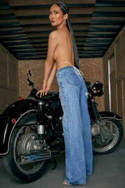 Tall Low Rise Boyfriend Jeans In Blue -Glam Dress Store 4959 9 rise up blue low rise tie detail ripped jeans 2