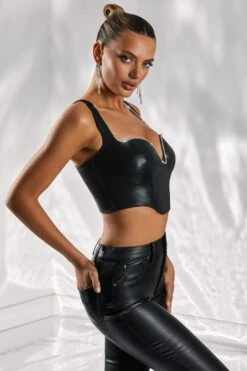 Corset Top In Black -Glam Dress Store 4974 4 day dream black embellished plunge faux leather crop top 1