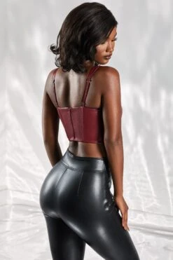 Corset Top In Burgundy -Glam Dress Store 4974 8 day dream burgundy embellished plunge faux leather crop top 1