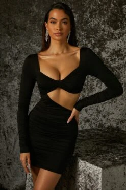 Long Sleeve Mini Dress In Black