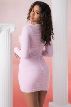 Long Sleeve Ruffle Detail Mini Dress In Pink -Glam Dress Store 5019 8 oraya pink plunge ruffle detail long sleeve mini dress