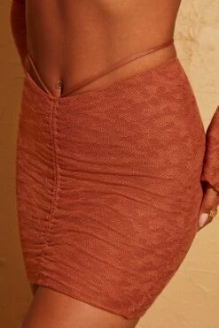 Halter Crop Top In Rust -Glam Dress Store 5091 5146 14 Rust Cross Over Halter Top Mini Skirt